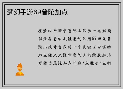 梦幻手游69普陀加点