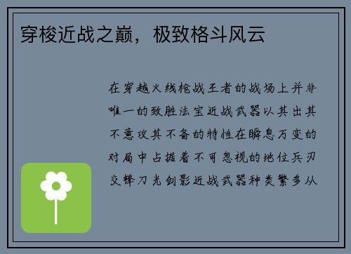 穿梭近战之巅，极致格斗风云