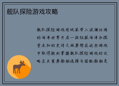 舰队探险游戏攻略
